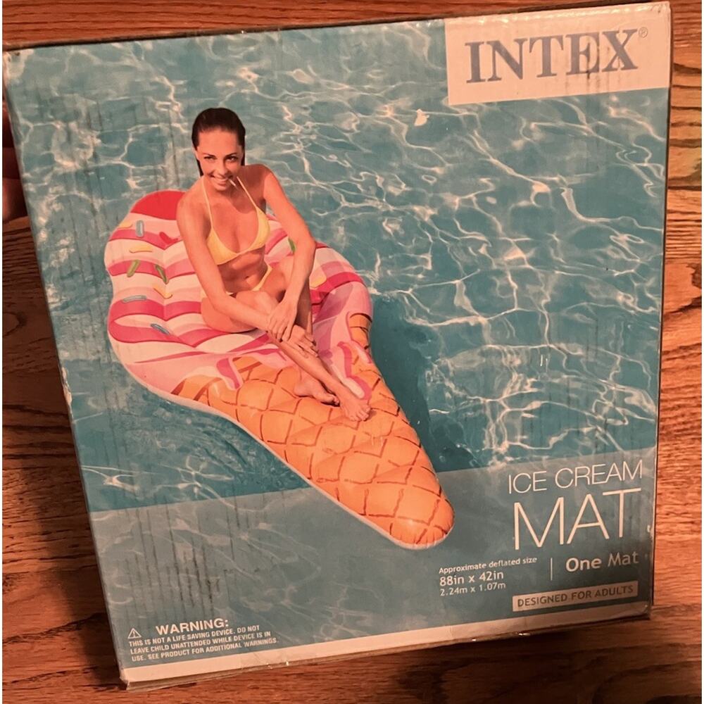 Intex Inflatable Ice Cream Cone Mat Pool Float Adult Size 88”x42". New & Sealed